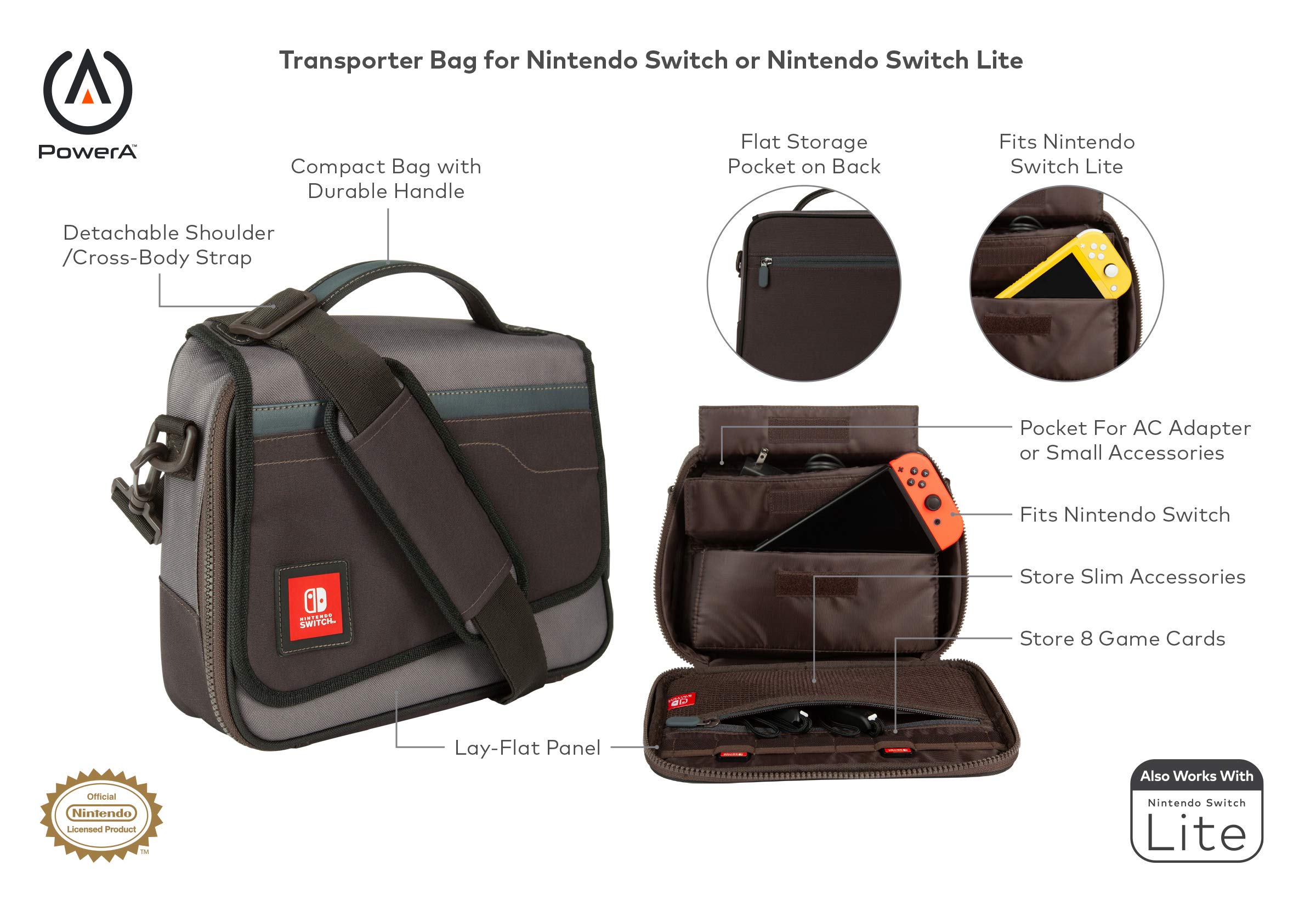 PowerA Transporter Bag for Nintendo Switch & Switch Lite - Durable Gaming Carrying Case with Accessory Storage - Perfect for Travel, Commuting & On-the-Go Gaming Protection