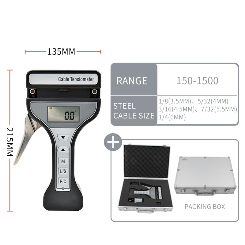 Digital Wire Rope Tensiometer 150-1500N Steel Cable Tension Gauge with LCD Display, Peak Hold & Dual Mode Switching - for Lifting, Rigging, and Construction Safety Applications