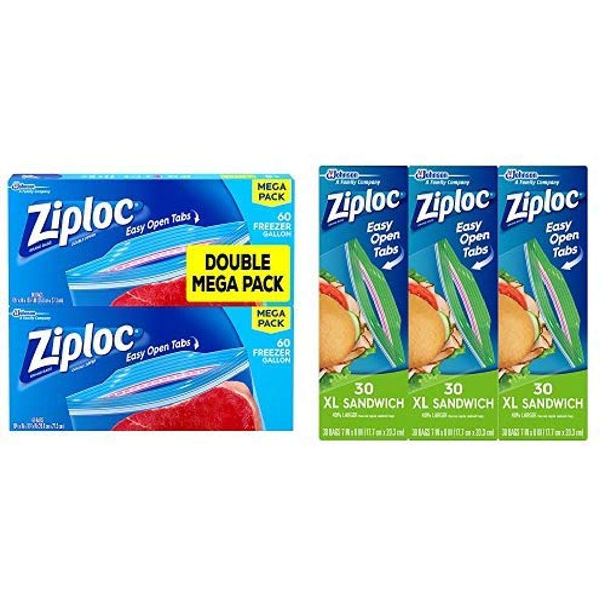 Ziploc Freezer Bags Gallon Size (120 Count) & XL Sandwich Bags (3 Pack, 30 Count) - Heavy Duty Food Storage for Freezing, Meal Prep & Organization