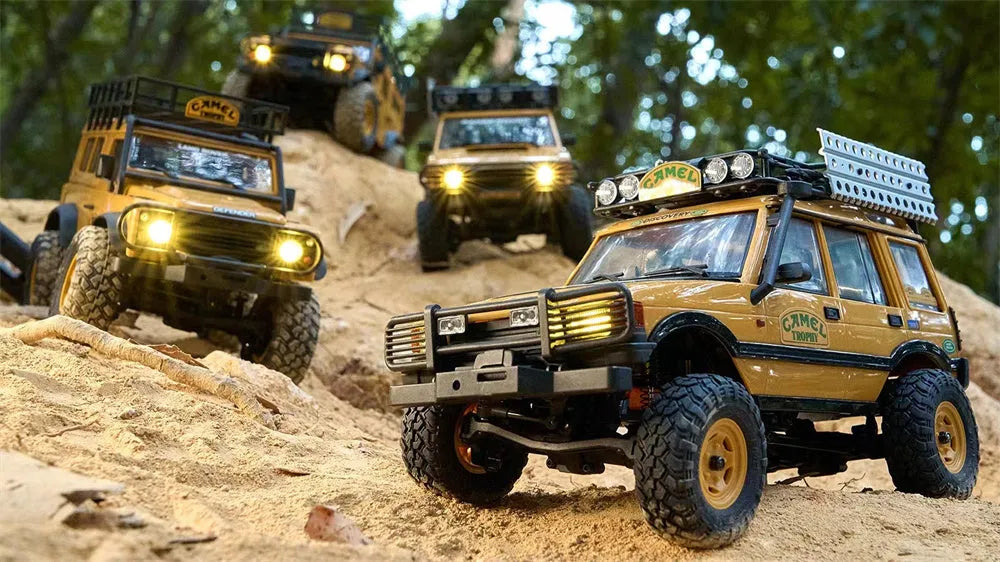FMS FCX24M 1/24 Scale 4WD RC Rock Crawler Truck - Licensed Range Rover Camel Trophy Edition with LED Lights | 2.4G Remote Control Off-Road Vehicle for Indoor/Outdoor Crawling & Trail Adventures
