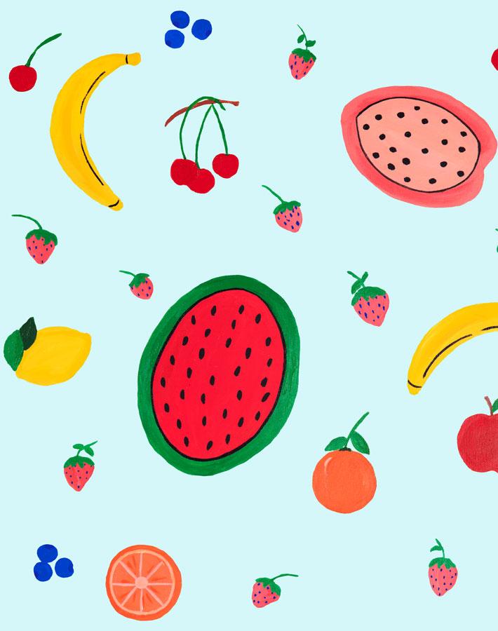 Fruit Punch Blue Tint Wallpaper by Carly Beck - Vibrant Peel & Stick Wallpaper for Bedroom, Nursery, or Home Office Decor