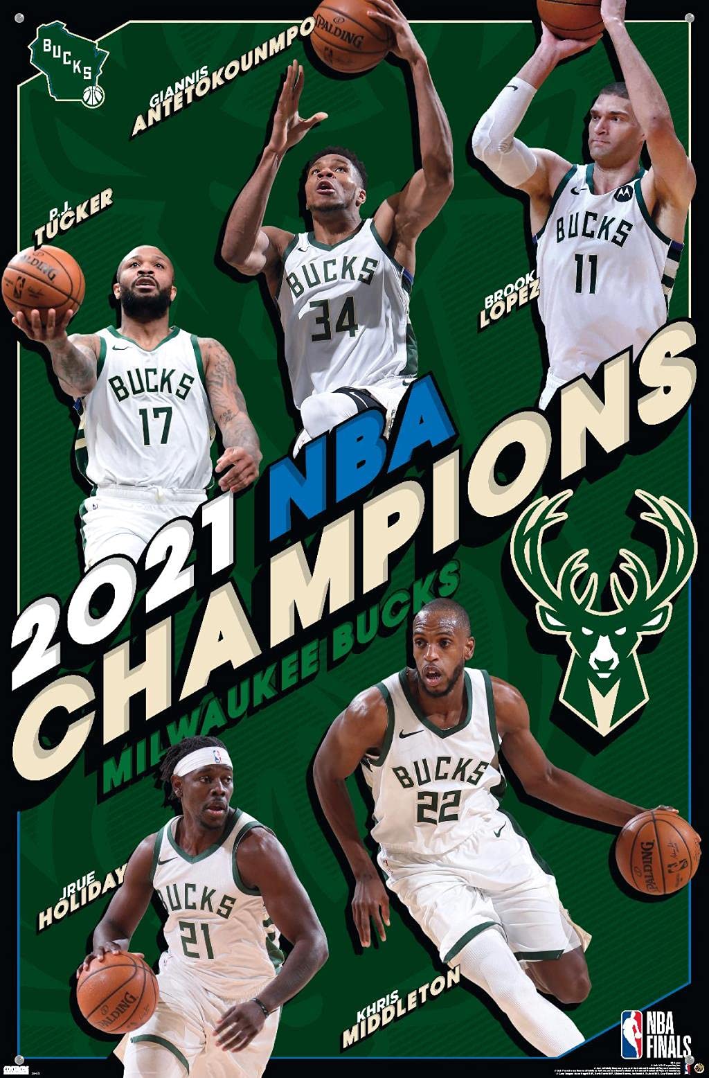 Milwaukee Bucks 2021 NBA Champions Wall Poster with Pushpins - Premium Basketball Decor for Home, Office & Fan Cave