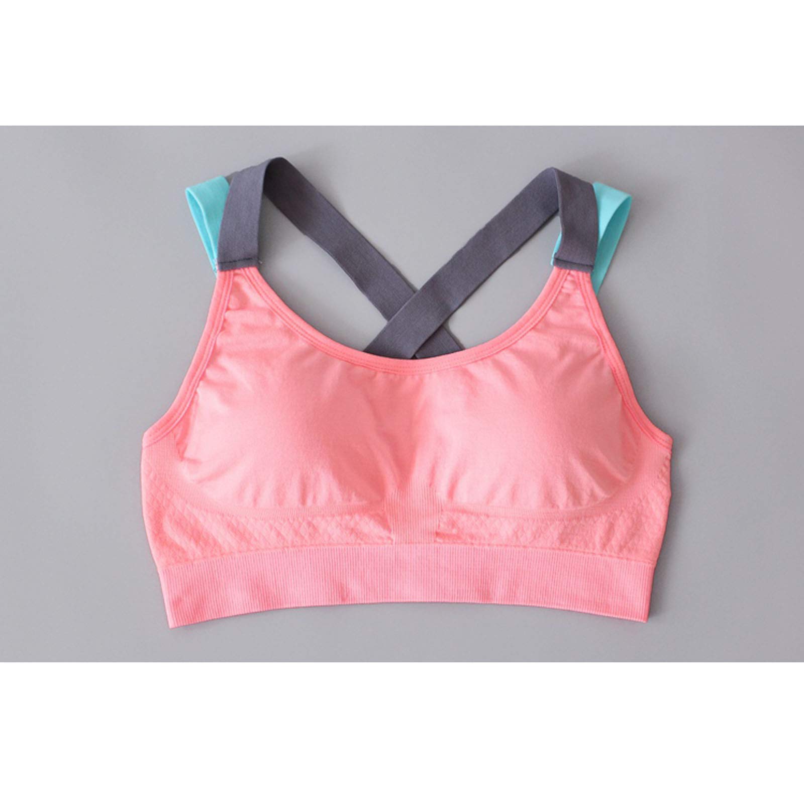 Women's Seamless Yoga Vest - Stretchy Workout Bra with Padded Support - Fitness Tank Top for Yoga, Gym & Running - Teal & Pink - Size L