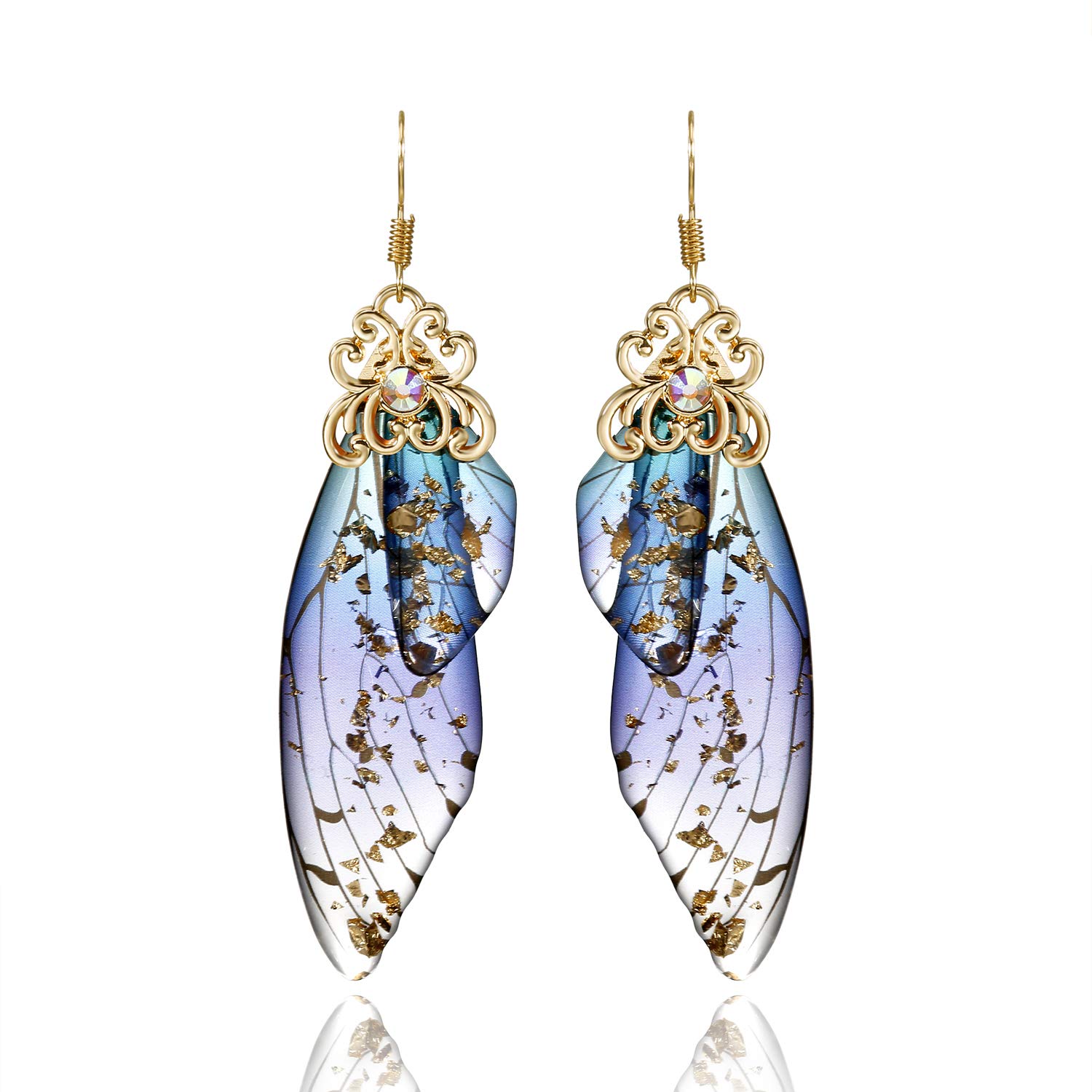 BELLA-Bee Gold Plated Crystal Rhinestone Butterfly Wing Drop Dangle Earrings for Women & Girls - Wedding, Party, Date Night Jewelry Gift