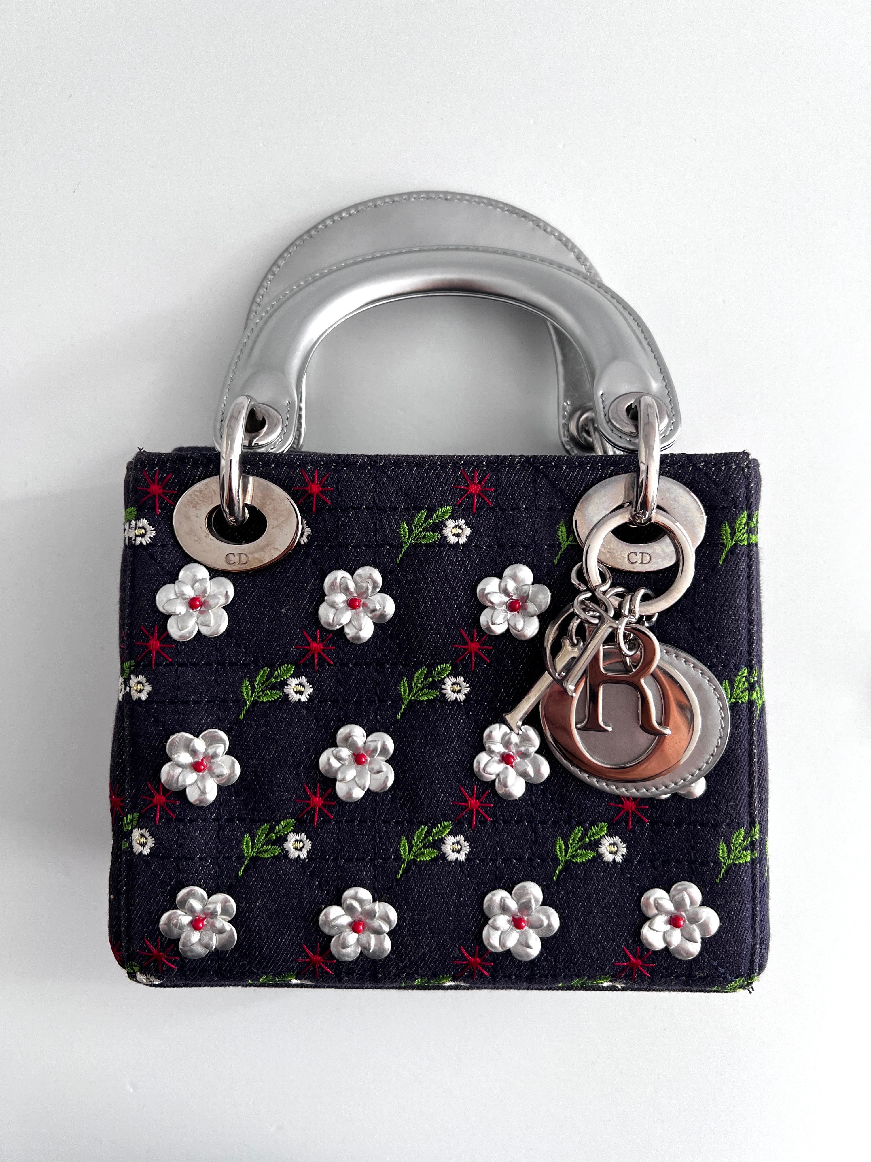 Dior Mini Denim Floral Lady Dior Bag - Luxury Designer Crossbody Handbag for Women | Perfect for Parties, Weddings & Everyday Elegance