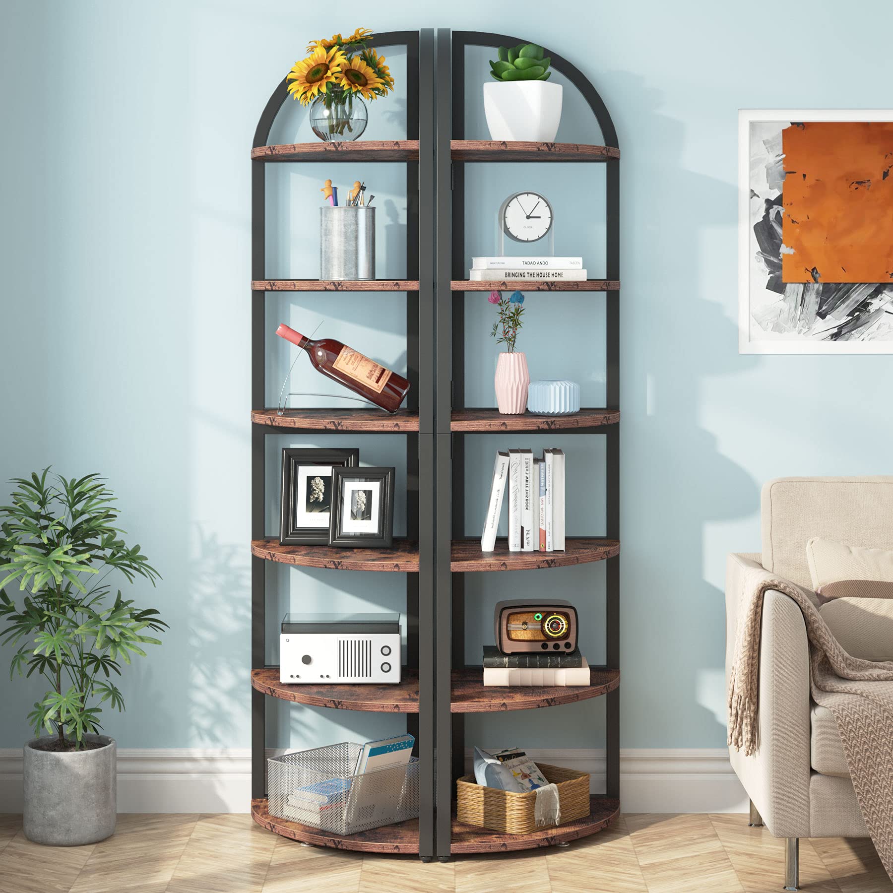 Tribesigns 6-Tier Tall Corner Bookshelf - 71 Inch Rustic Wood Shelf for Small Spaces, Home Office, Living Room & Kitchen - Perfect for Organizing Books, Plants, Decor & Kitchen Supplies