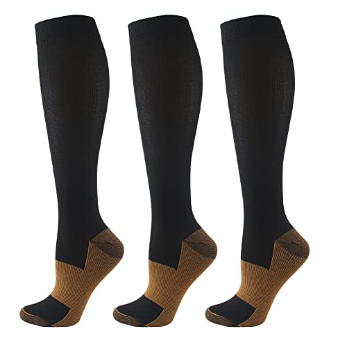 HYCOPROT 15-20 mmHg Compression Socks for Women & Men - 3 Pairs - Improve Circulation for Running, Nursing, Pregnancy & Travel - Athletic Support Socks for Workouts, Long Flights & Daily Comfort