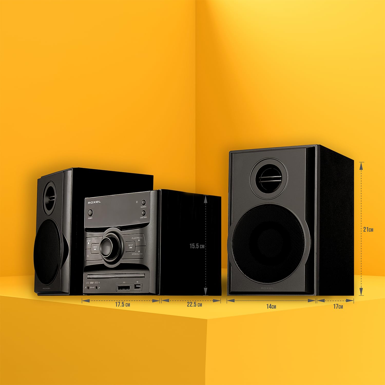 Roxel RCD-250BT Compact All-in-One Micro HiFi System with CD/DVD Player, Karaoke, Bluetooth, FM Radio, USB MP3 Playback & Remote - 40W RMS for Home Entertainment, Parties & Small Spaces