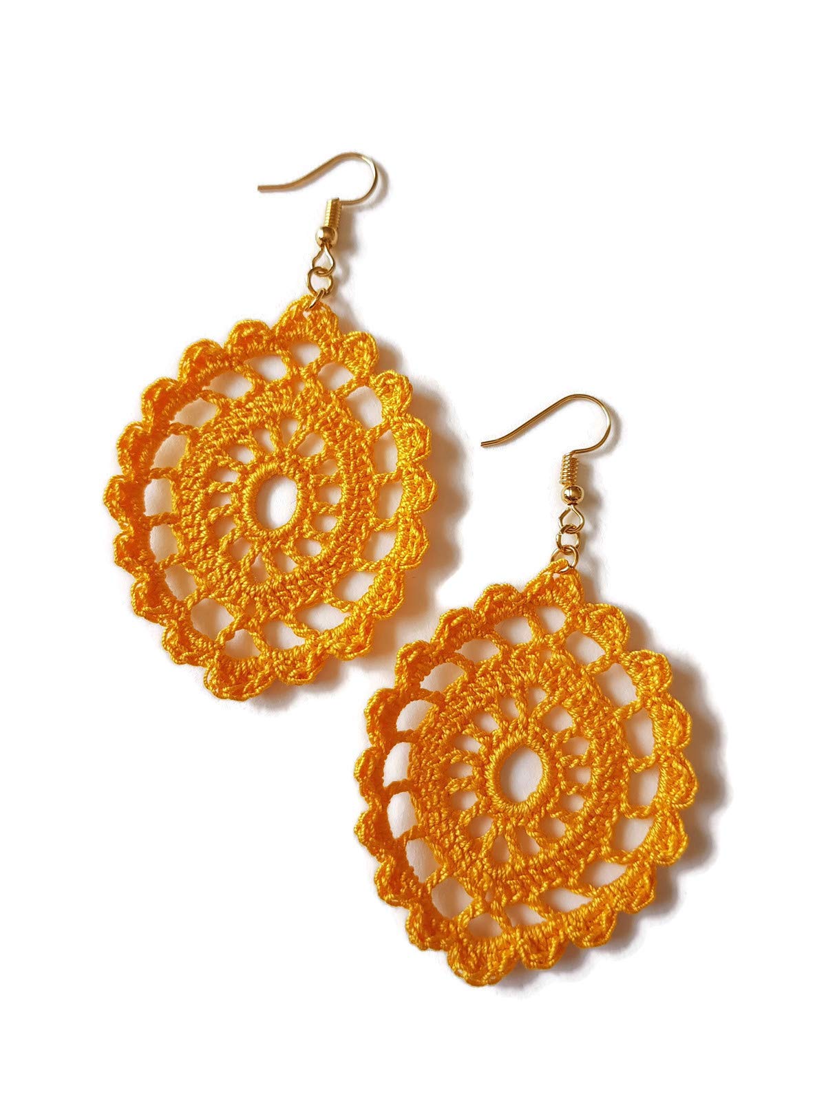 Handmade Gold Oval Drop Earrings - Lace Crochet Baroque Sicily Style Jewelry for Women - Perfect for Weddings, Parties & Special Occasions