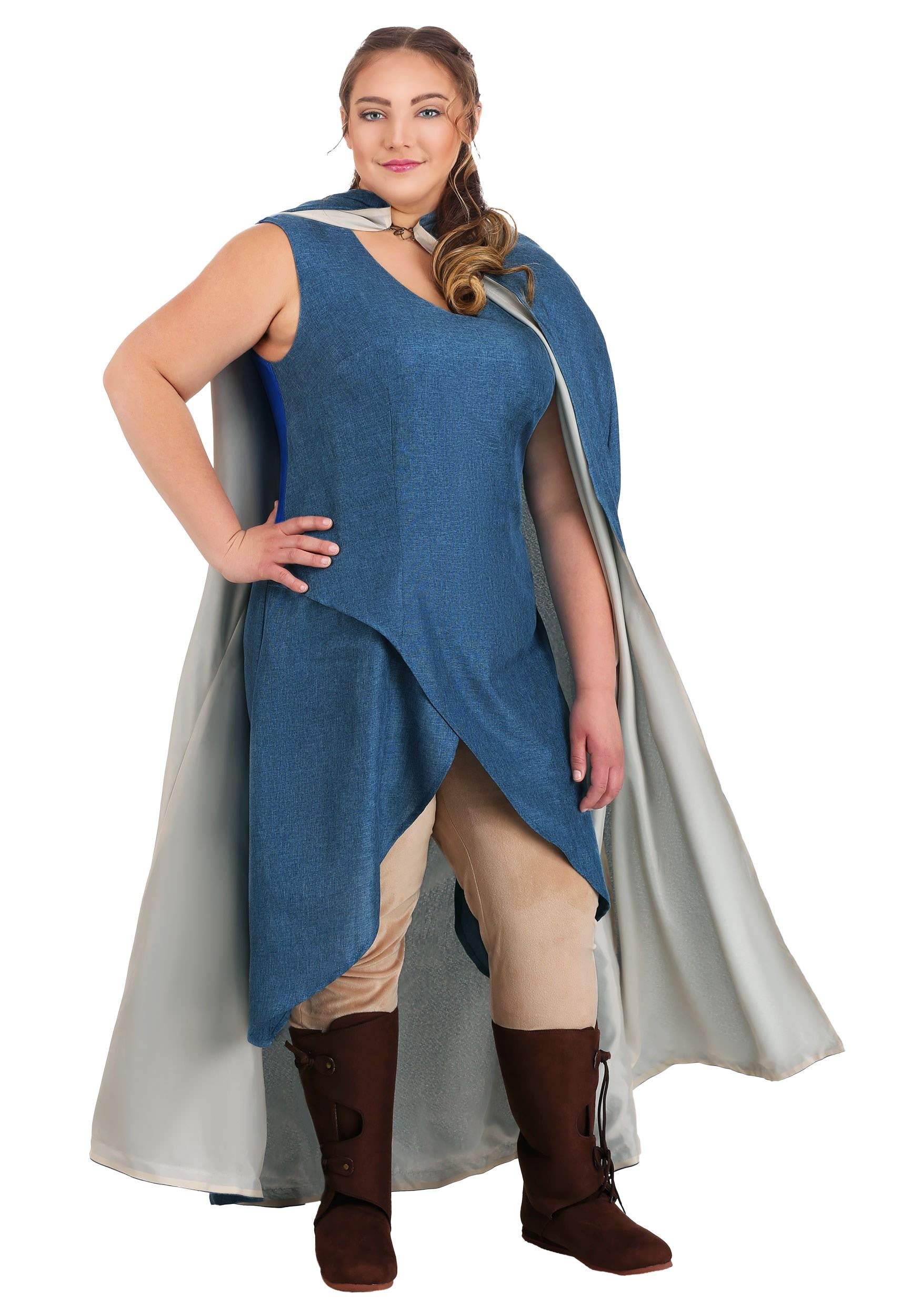 Plus Size Dragon Queen Costume for Women - Blue Dress & Cloak Set for Cosplay, Halloween, Fantasy Parties & Renaissance Fairs