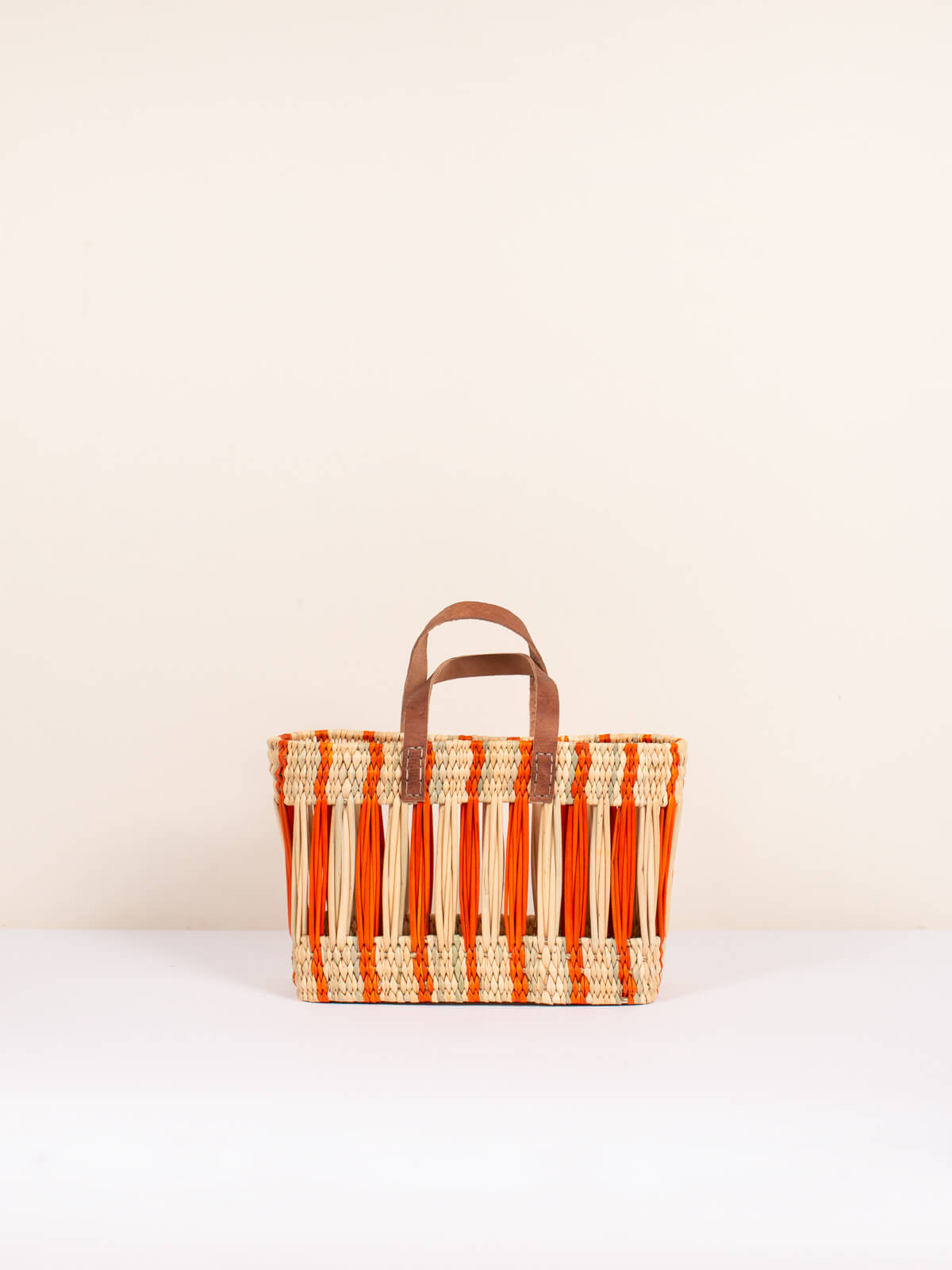Handwoven Orange Stripe Decorative Reed Basket - Boho Home Decor for Living Room, Bedroom & Bathroom Storage