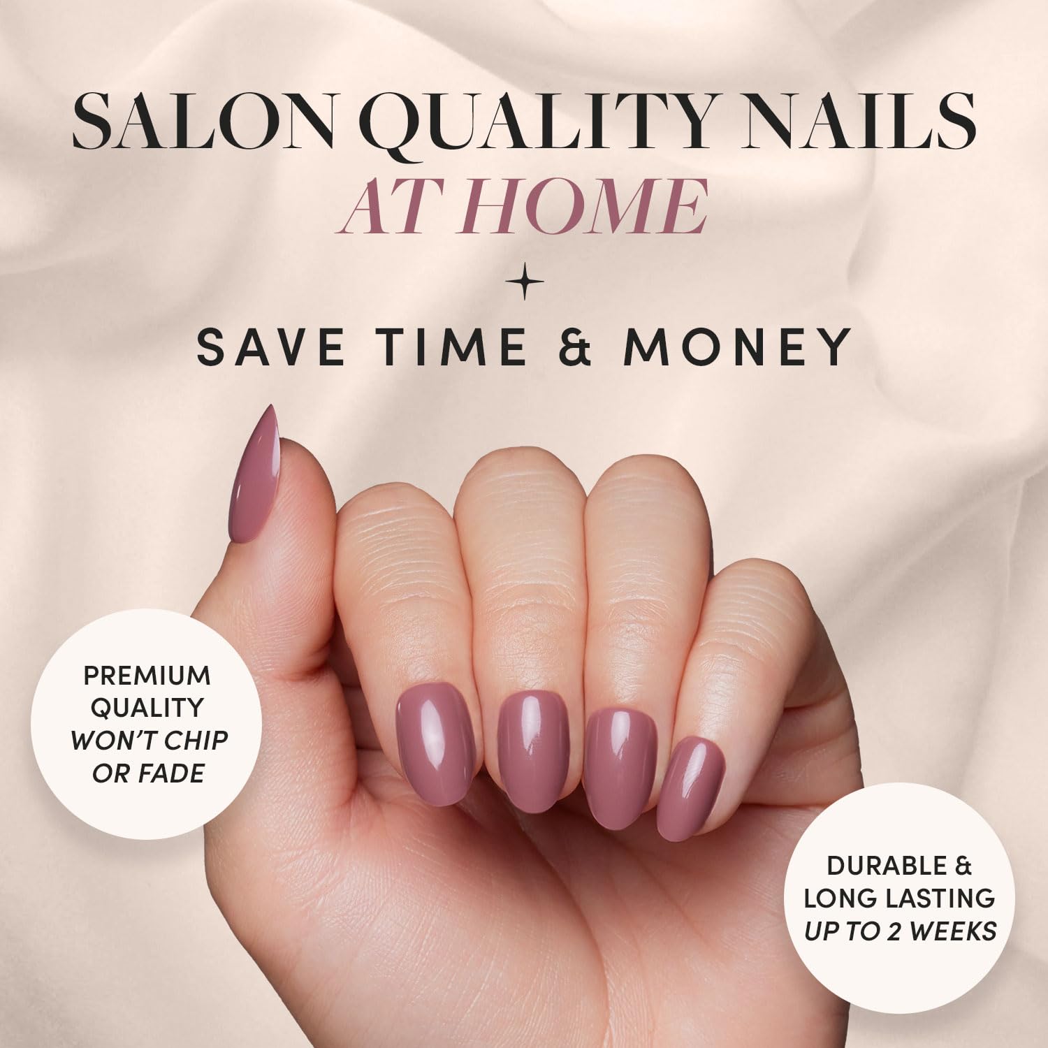 Glamnetic Press On Nails - Fall Mauve | Opaque Muted Blush Mauve Short Oval Fake Nails with Glue, Reusable Stick On False Nails Kit (15 Sizes, 30 Nails) | Salon Quality Manicure | Perfect for Parties, Weddings & Everyday Wear