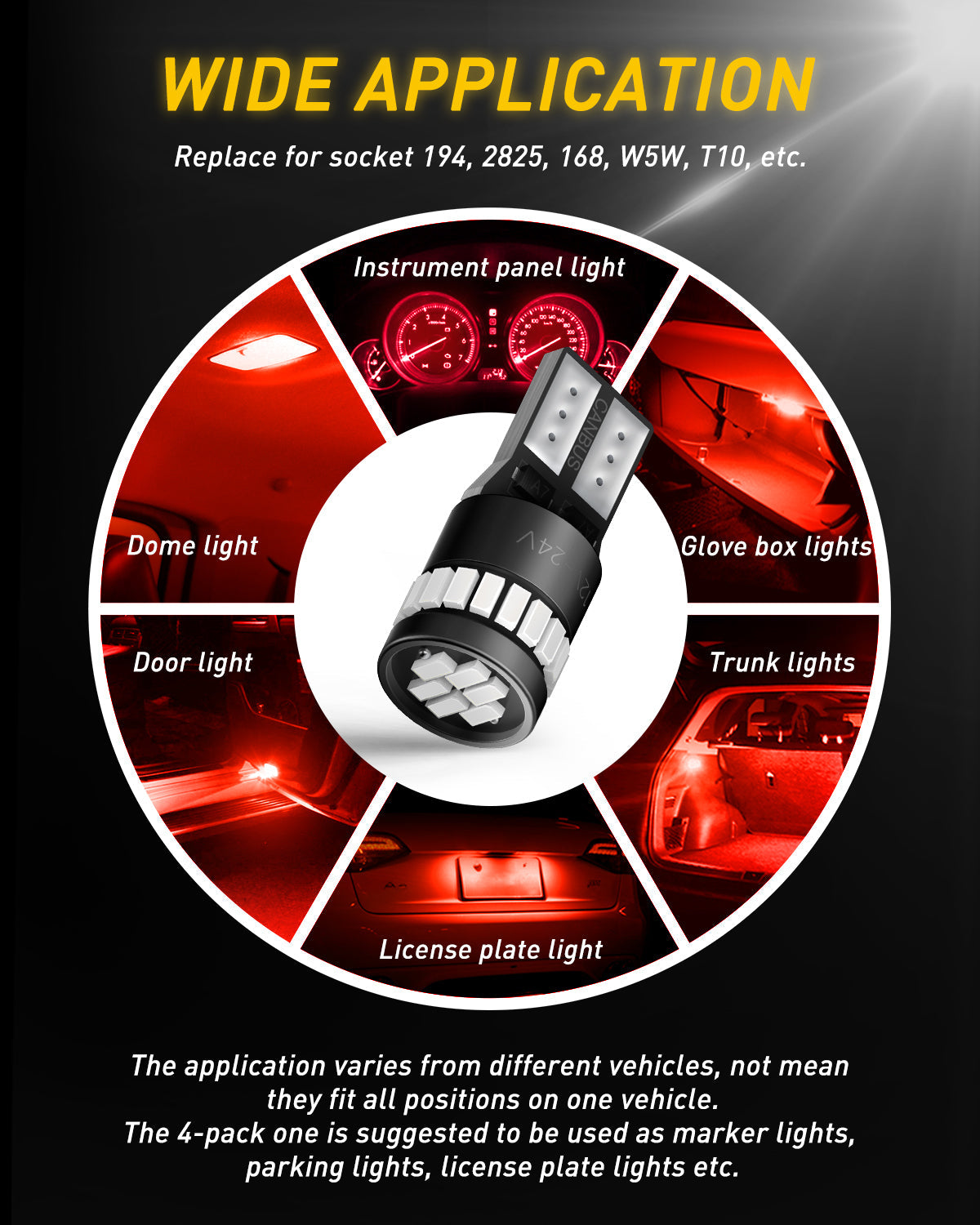 AUXITO 194 Red LED Bulb - Super Bright 5 SMD 3030 Chipsets for Car Interior, License Plate, Dome & Map Lights - Perfect for Night Driving & Vehicle Customization