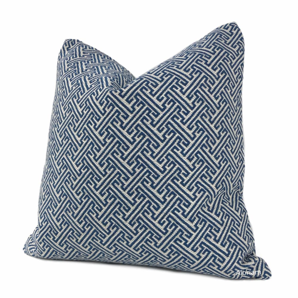 Atlas Navy Blue Greek Key Geometric Pillow Cover - Decorative Throw Pillow Case for Sofa, Bed, Couch - Home & Living Room Decor