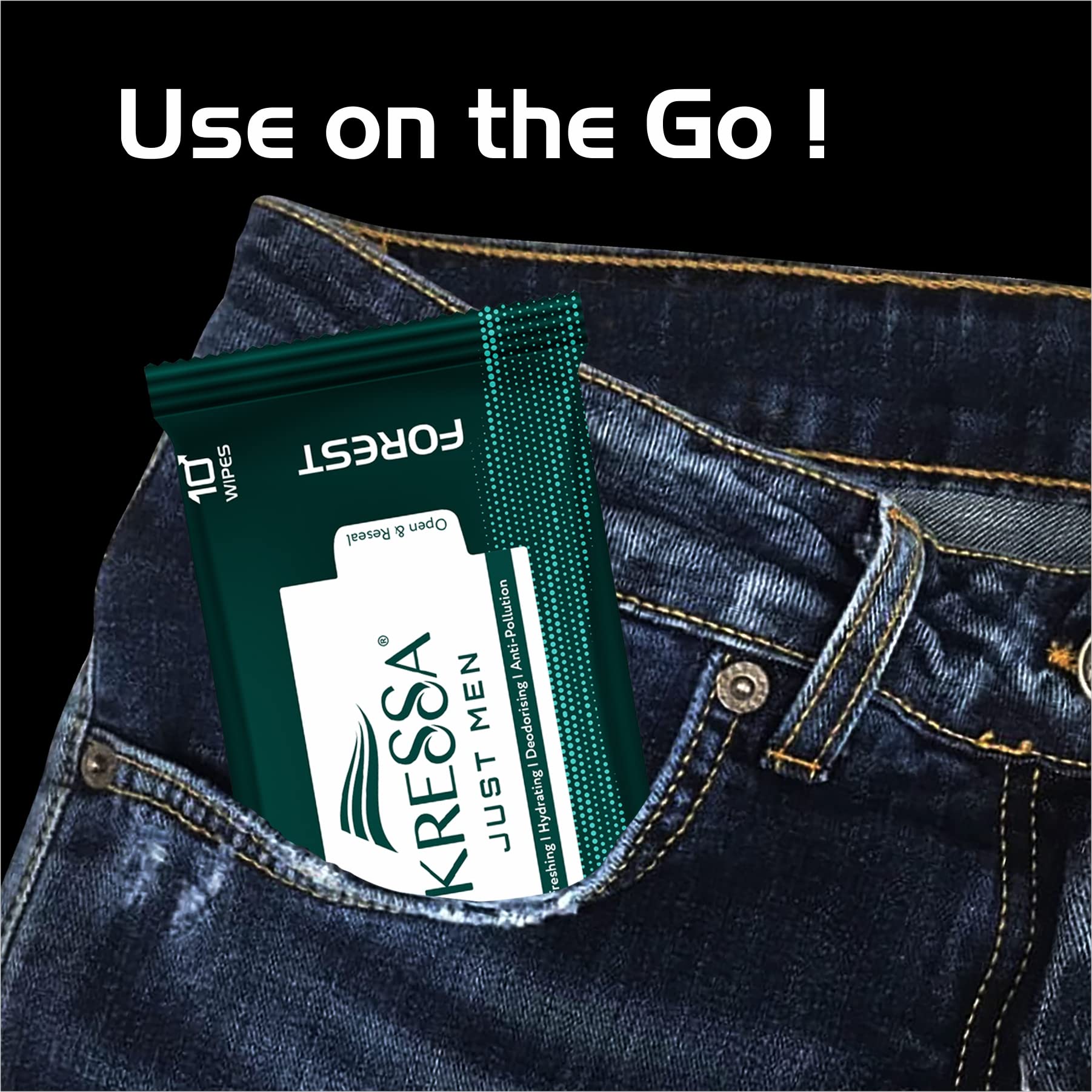 Kressa Men's Face Wipes - Refreshing Anti-Pollution Facial Cleansing Wipes for Men (Forest Scent, Pack of 20) | Perfect for Gym, Travel & On-the-Go Skincare