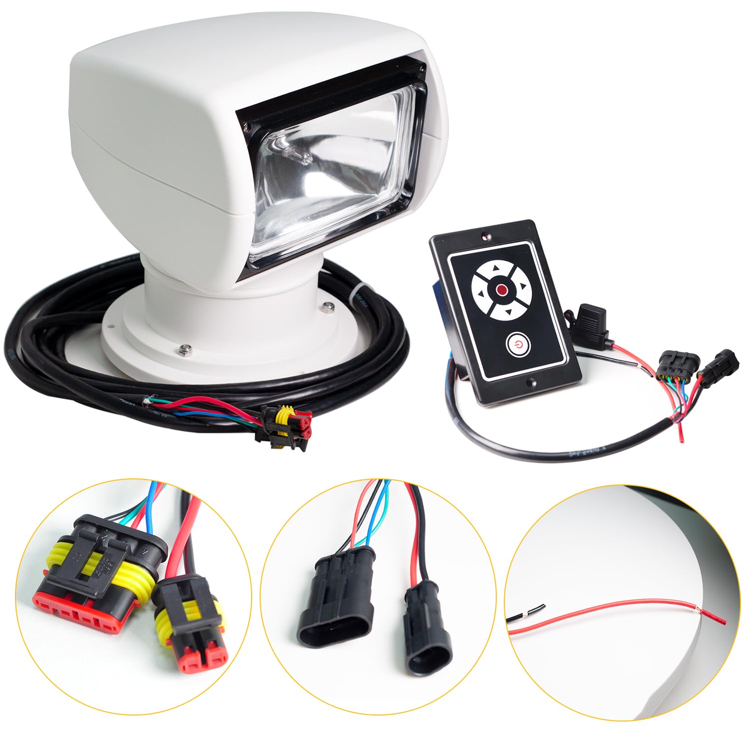 100W Remote Control Marine Spotlight for Boats & Trucks - 360° Rotating Halogen Search Light with 12V Power - Perfect for Night Fishing, Offshore Navigation, and Emergency Rescue Operations