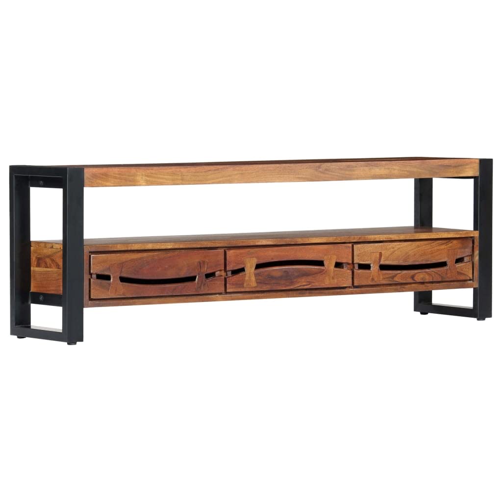 55 Inch TV Stand with 3 Drawers - Solid Acacia Wood Media Console Cabinet 55.1