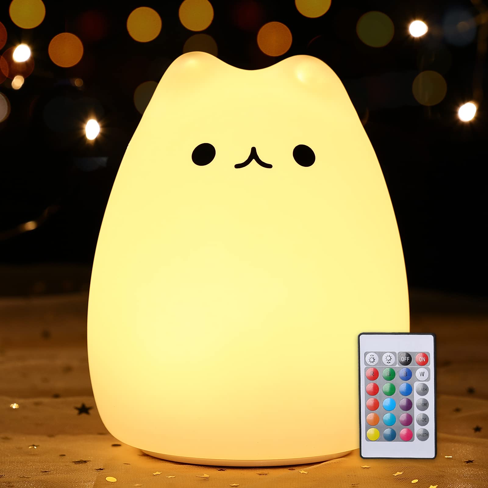 Rechargeable 7-Color Changing Cat Night Light with Remote - Cute Silicone Kitty Lamp for Kids & Nursery Decor | Perfect Birthday & Christmas Gift for Boys, Girls, Toddlers | Bedroom, Study Room & Nightlight Use
