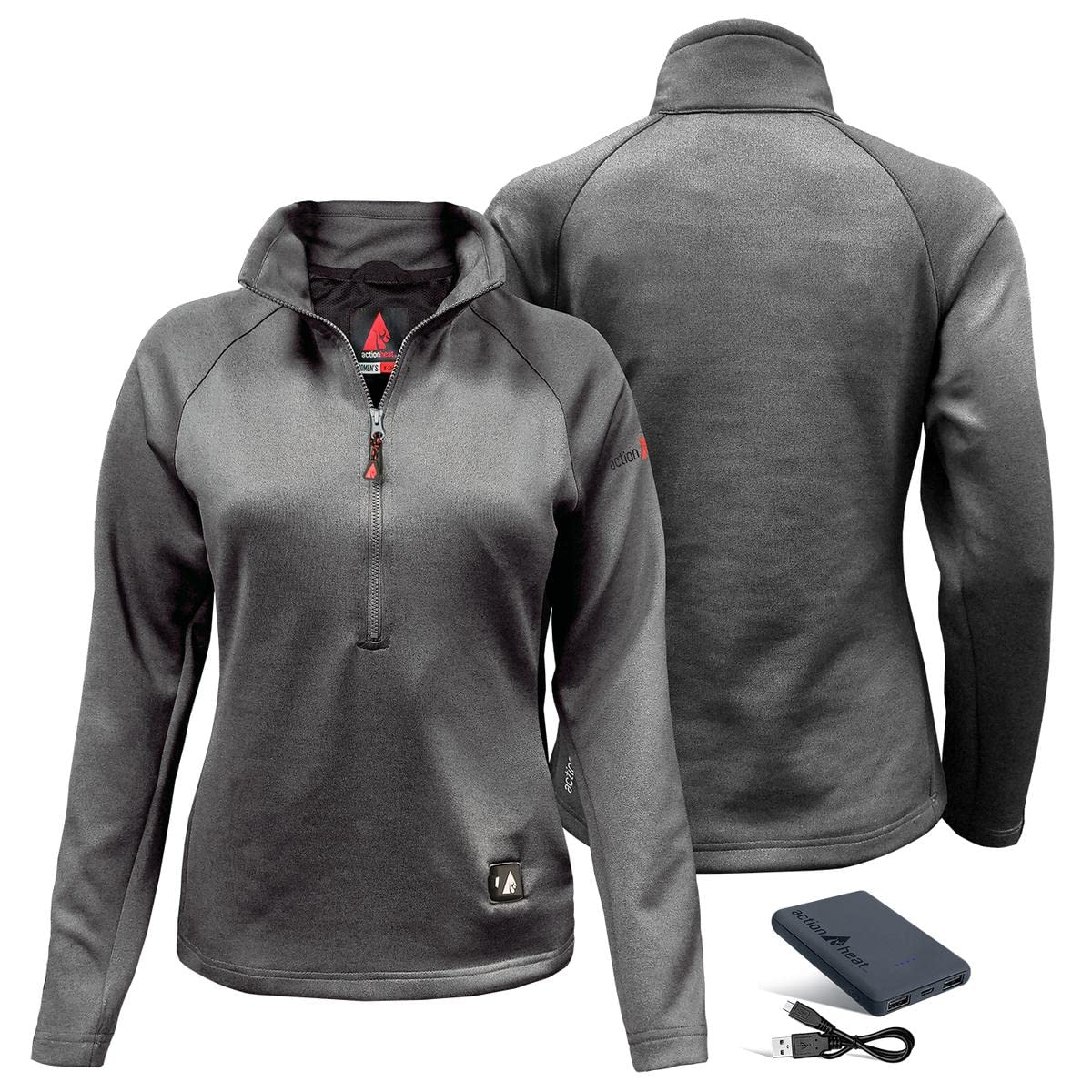 ActionHeat 5V Battery Heated 1/2 Zip Pullover Shirt for Women - 3-Zone Heating System with Touch-Button Technology, Grey XL - Perfect for Winter Sports, Outdoor Activities & Cold Weather Commuting