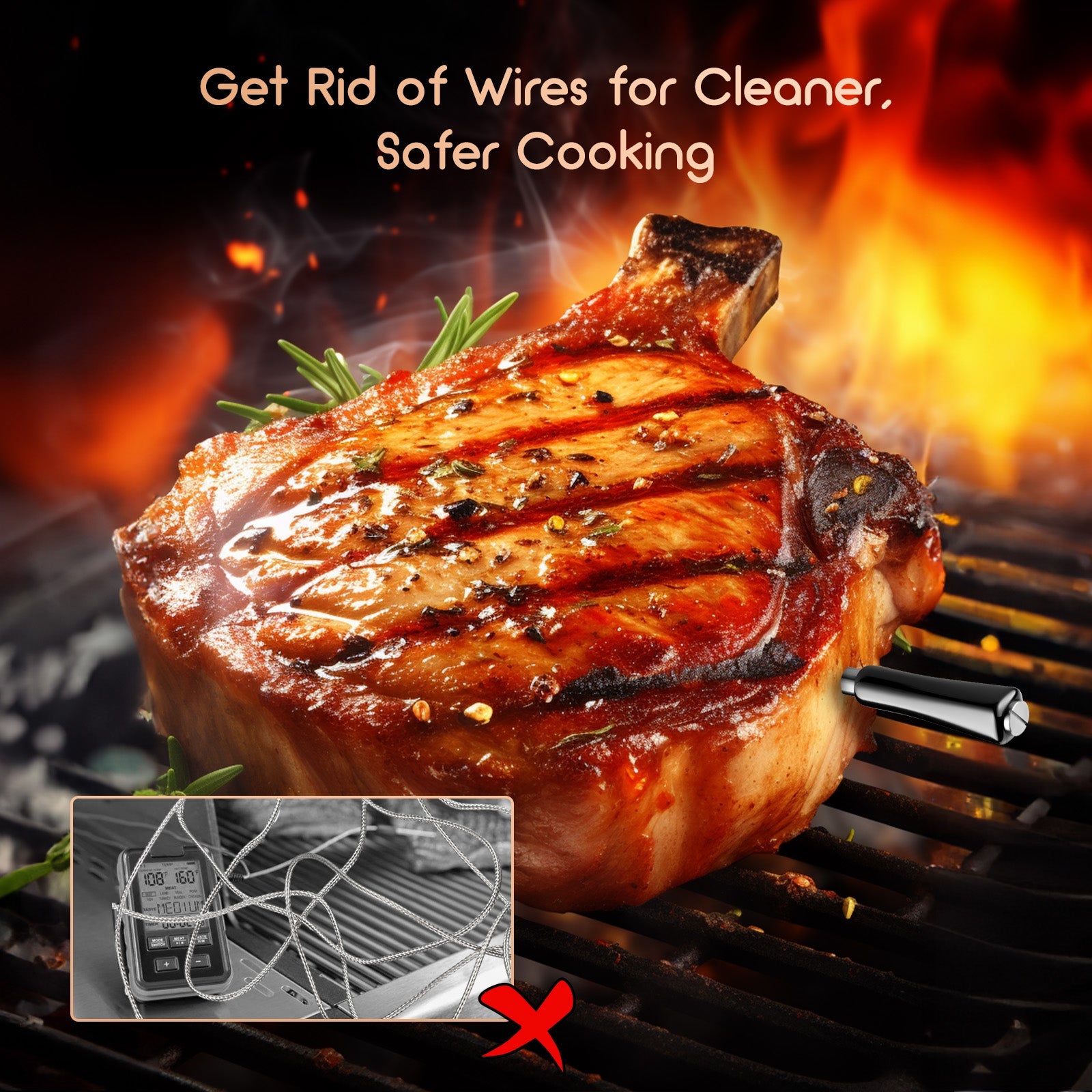 Wireless Bluetooth Meat Thermometer for Grilling, Smoking & BBQ - INT 11X B - Perfect for Steak, Chicken, Turkey & Outdoor Cooking