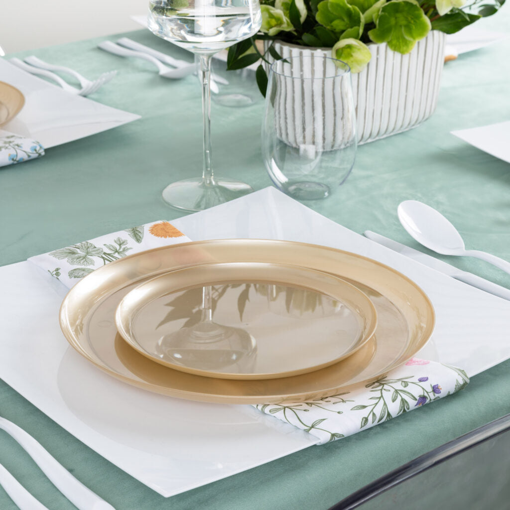 20-Pack Beige Pewter Pearl Round Plastic Dinnerware Set for 10 Guests - Elegant Disposable Plates, Bowls & Cups - Perfect for Parties, Weddings, Picnics & Outdoor Events