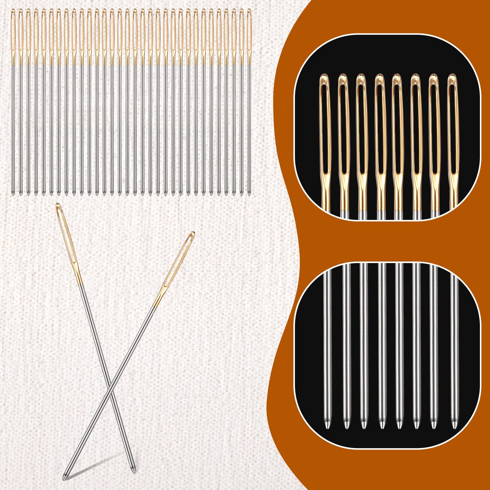 100pcs Golden Cross Stitch Needles with Large Eyes & 2 Needle Threaders - DIY Embroidery Hand Sewing Needles Set in Transparent Box - Perfect for Cross Stitch Kits, Needlepoint, and Hand Embroidery Projects
