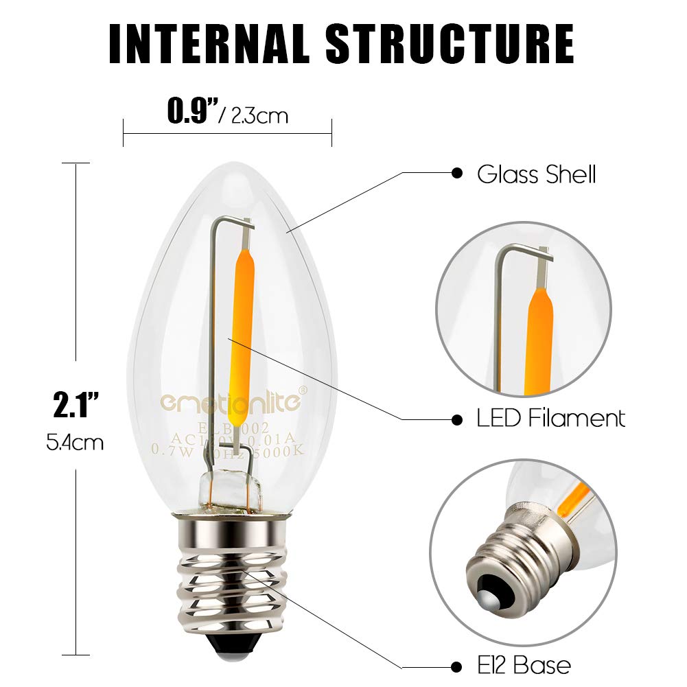 Emotionlite C7 Candelabra LED Light Bulbs - E12 Base, 4W 5W 6W 7W (Incandescent Equivalent), 5000K Neutral White, Clear - 8 Pack - Perfect for Chandeliers, Night Lights, and Decorative Lighting