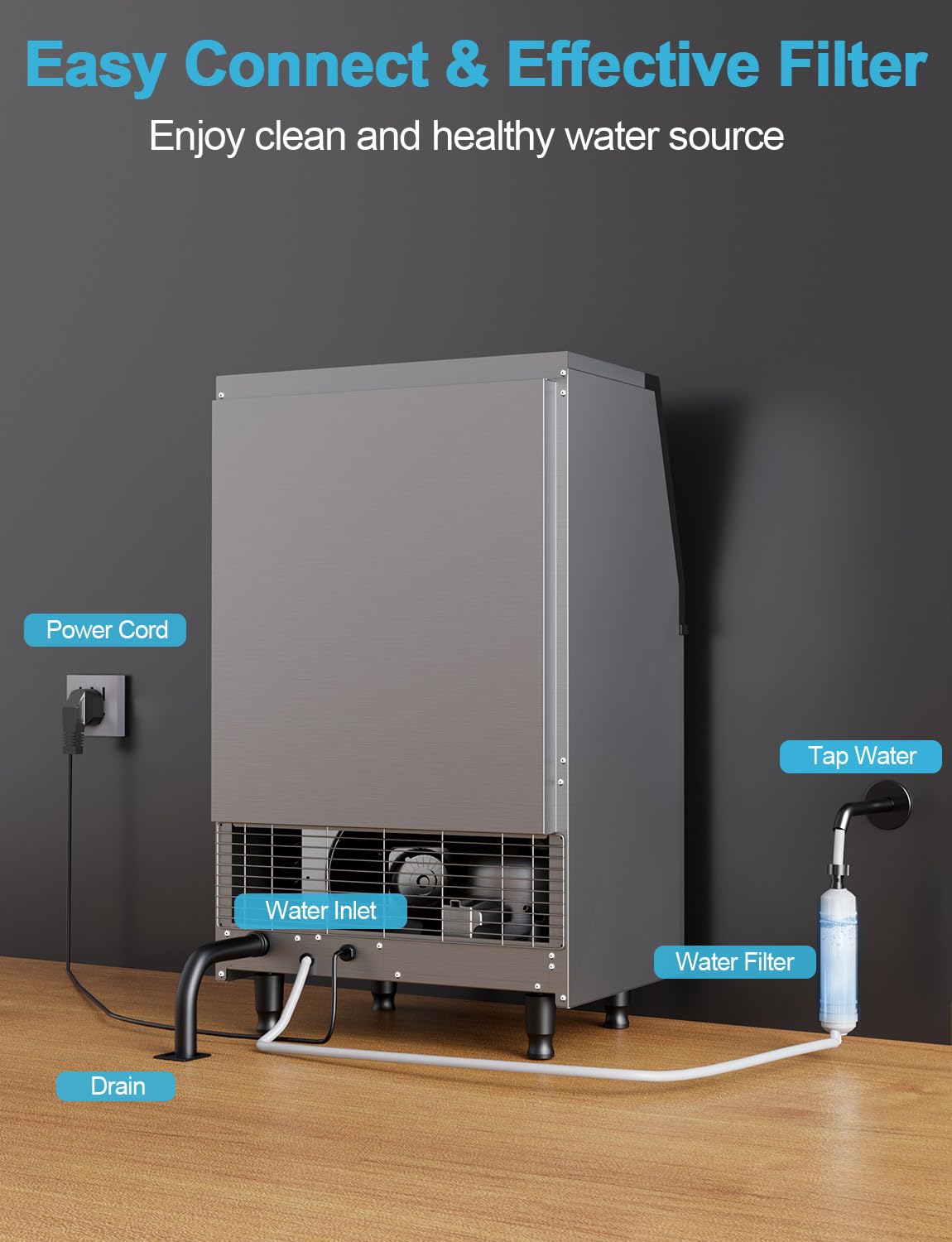 Commercial Ice Maker Machine 100lbs/24H, 34lbs Storage Capacity - Fast Ice Production (45 Cubes in 6-15 Min) - Freestanding Ice Machine for Bars, Restaurants, Offices & Home Use - Perfect for Cocktails, Beverages & Party Events
