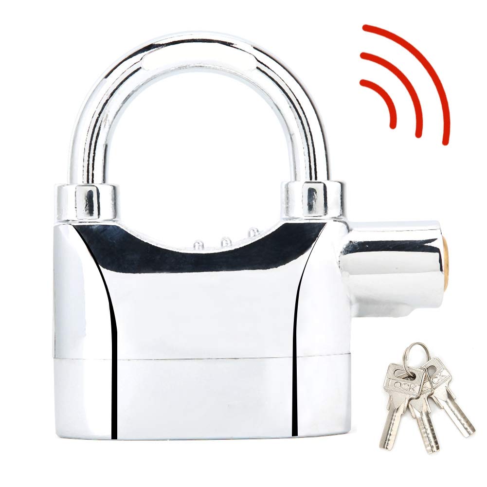 Universal 110dB Alarm Padlock - Anti-Theft Security Lock with Loud Siren, Aluminum Alloy Keyed Lock for Motorcycle, Door, Window (Silver) - Perfect for Home Security, Shed Protection & Bike Safety
