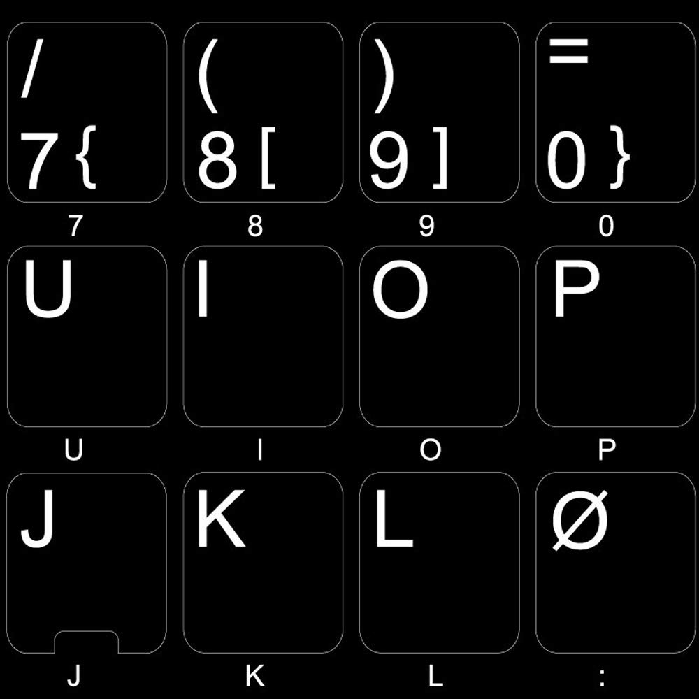 Norwegian Keyboard Stickers for PC, Laptop & Mac - Black Background Non-Transparent Labels - Perfect for Typing, Coding & Multilingual Computing