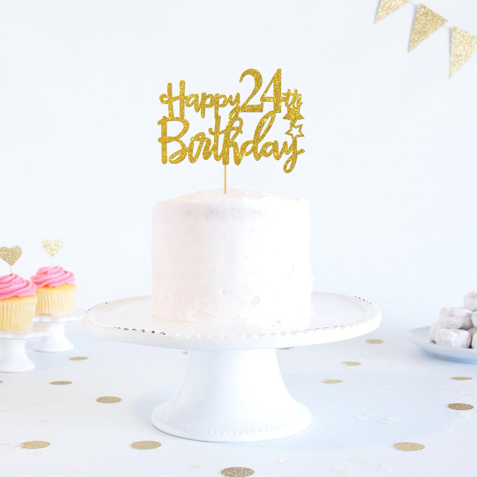 24th Birthday Cake Topper - Gold Glitter 'Cheers to 24 Years' Sign for Cake Decorations | Perfect for 24th Birthday Parties, Milestone Celebrations & Festive Dessert Displays