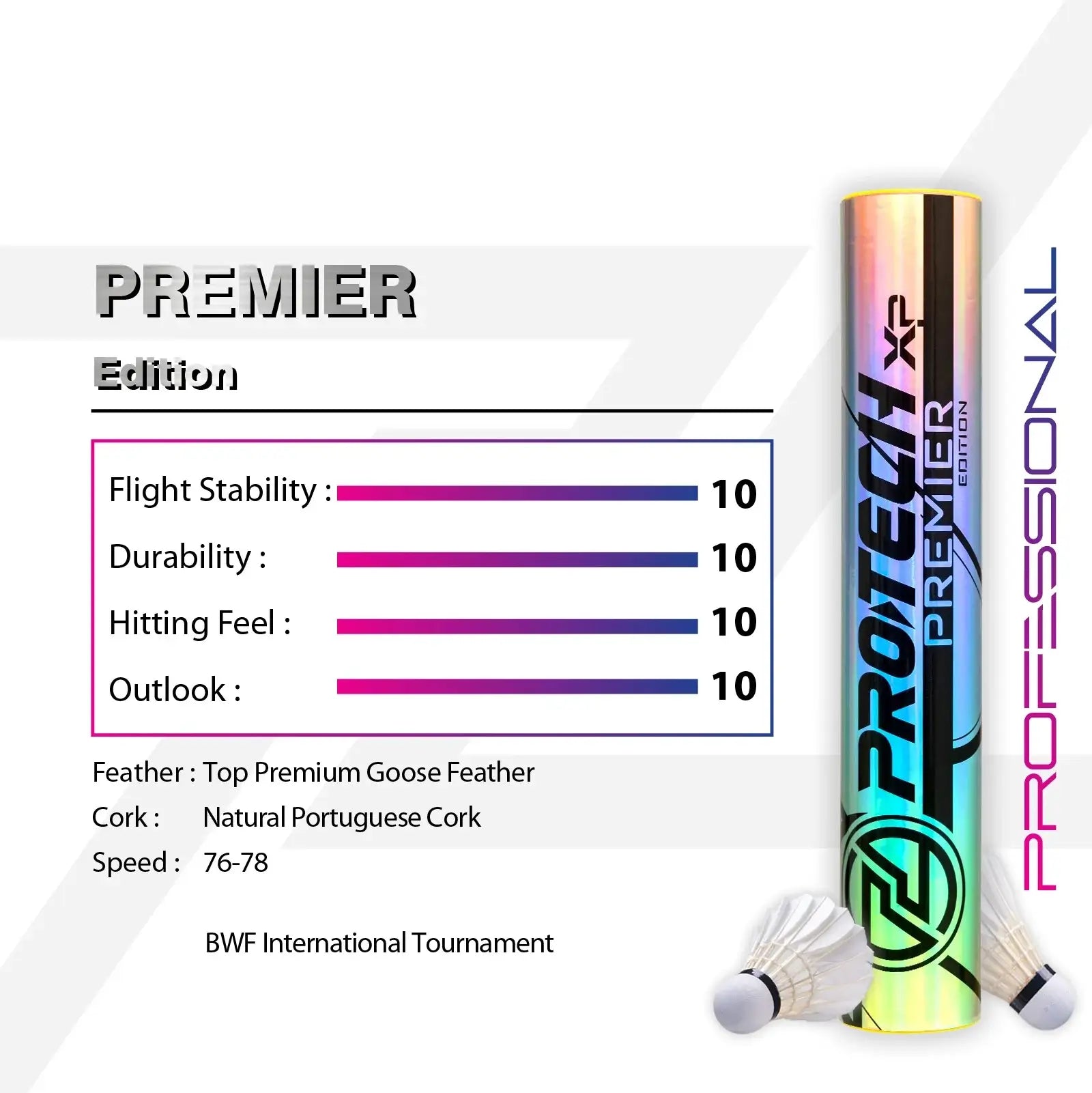 Premium PRO TECH Premier Edition Badminton Shuttlecocks - High Quality Feather Shuttlecocks for Professional & Recreational Play - Perfect for Tournaments, Training & Backyard Games