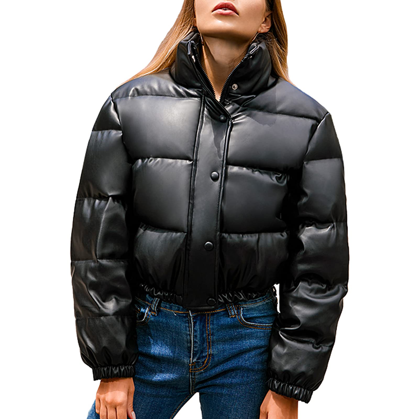 Women's Cropped Puffer Jacket with Stand Collar - Stylish Short Puffy Coat for Winter - Perfect for Casual Outings, Travel & Outdoor Activities