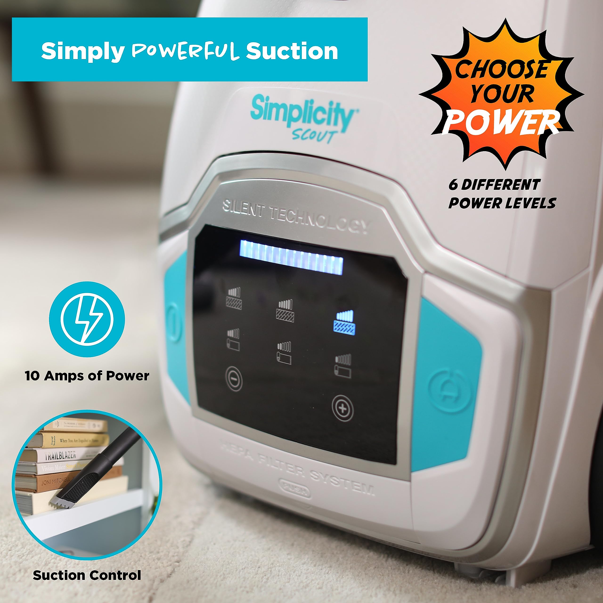 Simplicity Scout Canister Vacuum Cleaner - Compact & Powerful for Rugs & Hardwood Floors | Extendable Wand & Digital Suction Control | Ideal for Pet Hair, Stairs & Tight Spaces