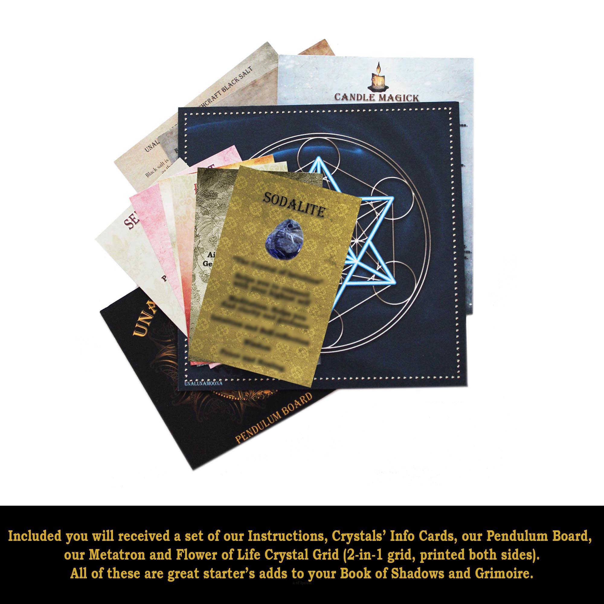 UnaLunaMoona Witchcraft Kit - Wiccan Starter Kit with Crystals, Pendulum & Altar Supplies for Beginners | Perfect for Spells, Rituals & Meditation | Witchcraft Tools, Crystal Grid & Apothecary Set