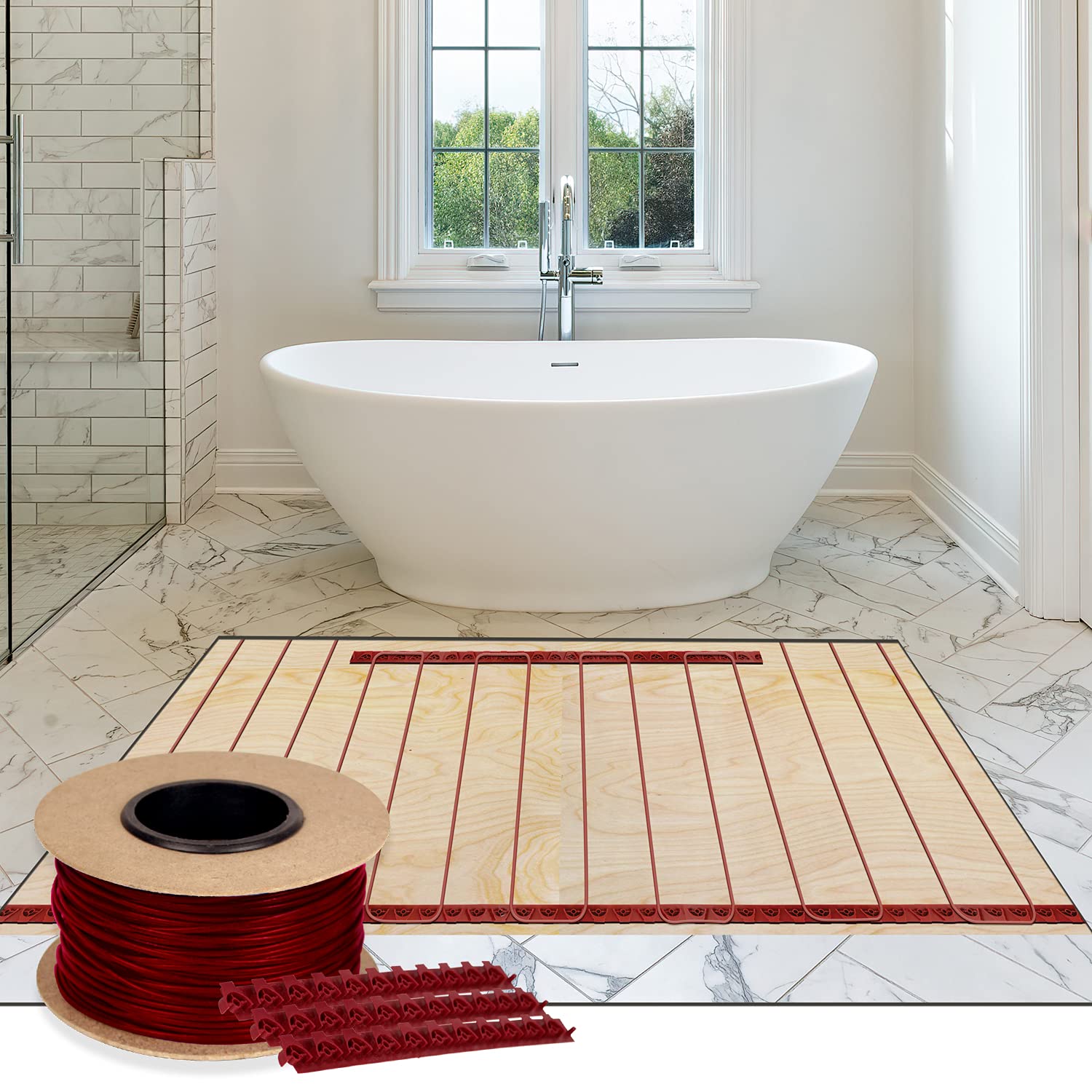 WarmlyYours 10 sqft 120V Electric Radiant Floor Heating System Kit with Smart Touchscreen Thermostat, Floor Sensor & Tester - Perfect for Bathroom, Kitchen & Basement Floor Warming