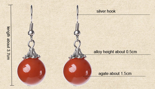 Red Agate Dangle Drop Hook Non-Pierced Earrings for Women - Elegant Clip-On Statement Jewelry for Parties, Weddings & Special Occasions