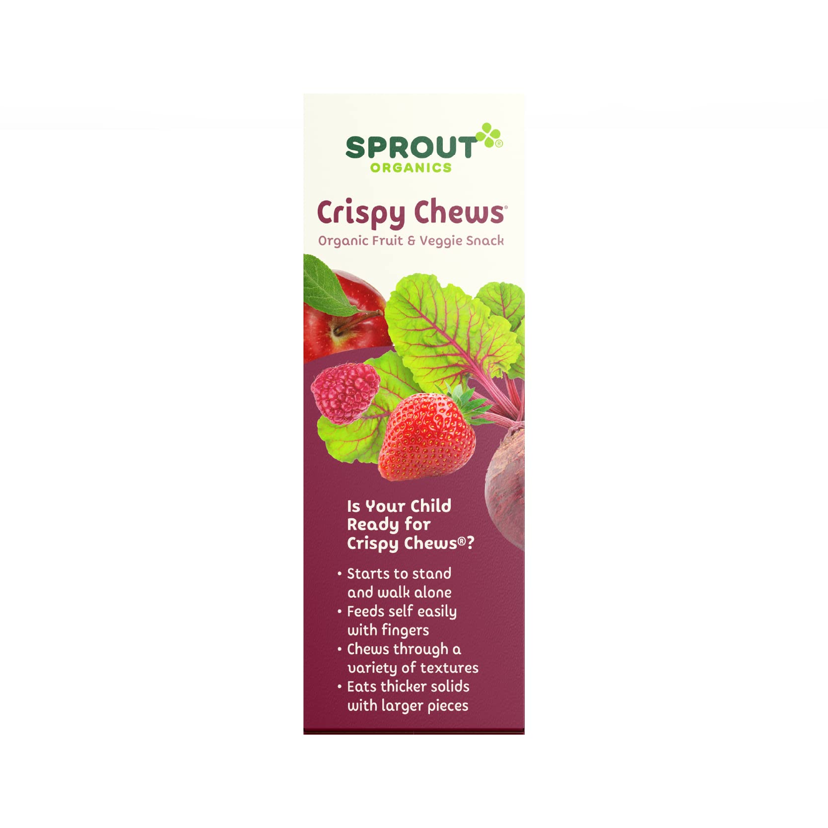 Organic Toddler Snacks - Sprout Crispy Chews Red Berry & Beet Flavor, 3.15oz (Pack of 10) | Healthy Kids Snacks for Daycare, Travel & On-the-Go | Gluten-Free & Non-GMO Baby Food Pouches