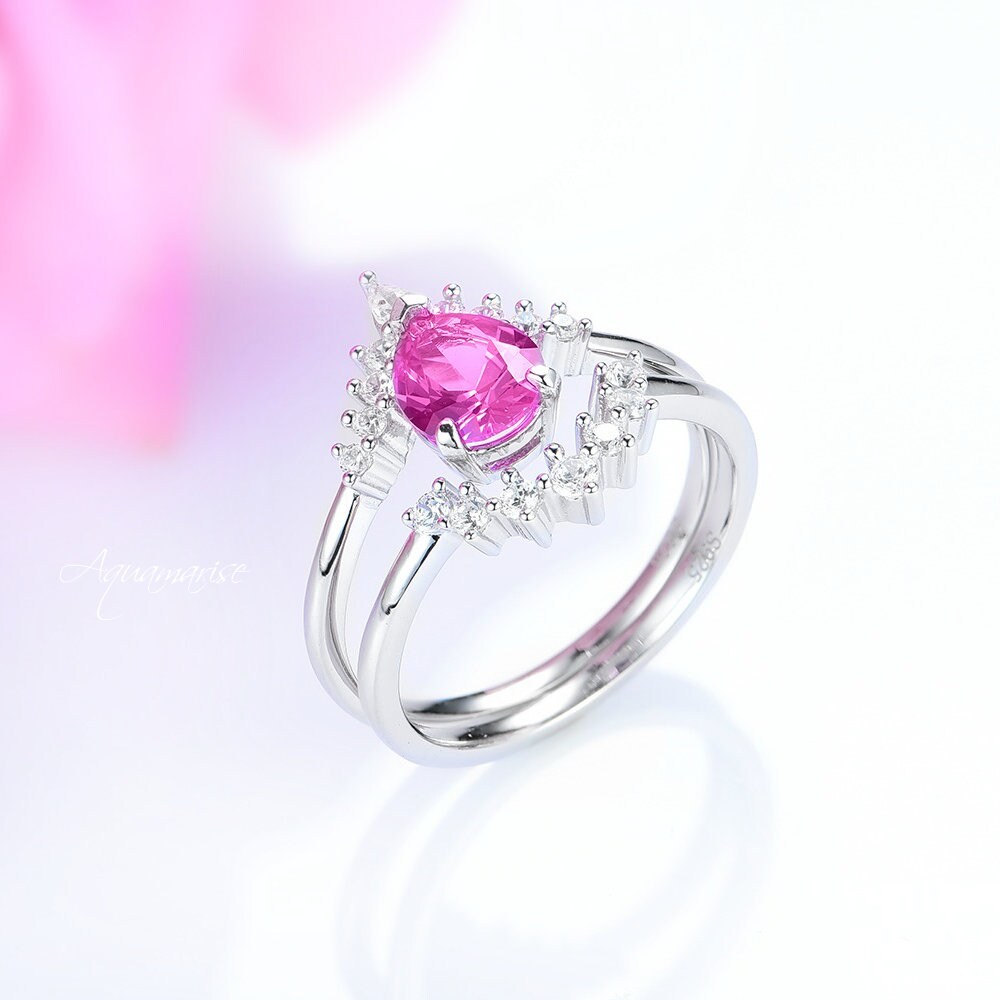 Lunette Pink Sapphire Ring Set - Sterling Silver Jewelry for Women, Elegant Gift for Valentine's Day, Anniversary & Special Occasions