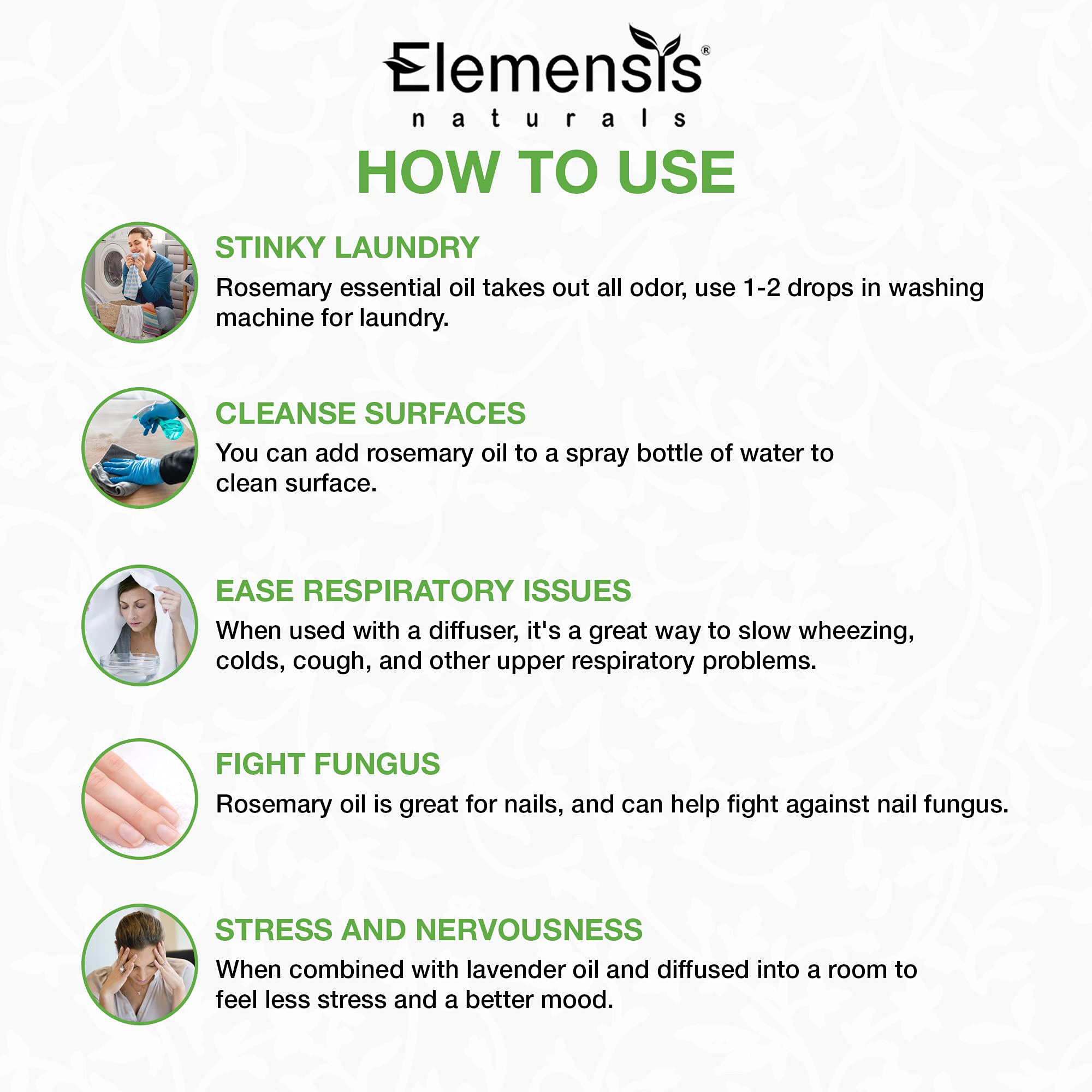 Elemensis Naturals Pure Rosemary Essential Oil for Hair Growth, Skin Care & Aromatherapy - 100% Natural Therapeutic Grade, 15ml - Promotes Healthy Hair, Glowing Skin & Relaxation at Home or Spa