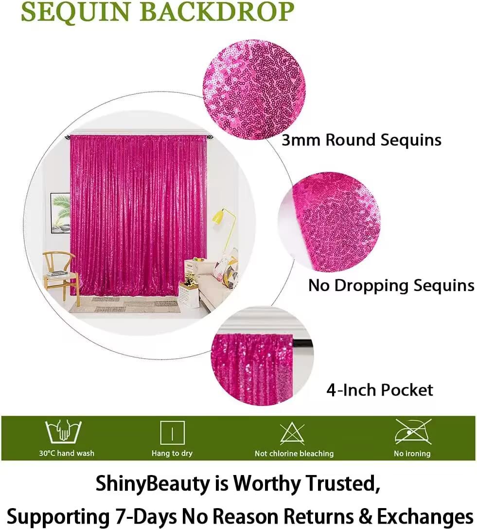 ShinyBeauty 4x10ft Fuchsia Sequin Backdrop - Glitter Curtains for Wedding & Party Decor