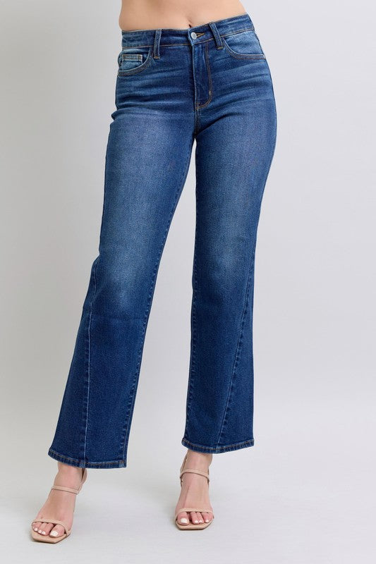 Judy Blue Women's Straight Leg Jeans with Side Seam Detail & Functional Pockets - Comfortable Denim Pants for Casual Wear, Work & Everyday Outfits
