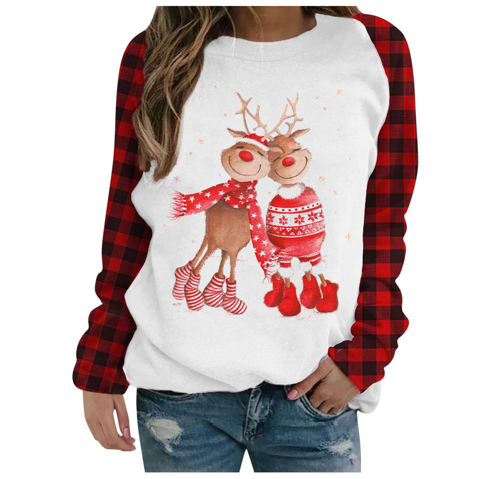 Gemira Women's Christmas Graphic Print Long Sleeve T-Shirt & Sweatshirt Pullover - Cozy Holiday Party Outfit, Casual Winter Wear, Xmas Gift for Her