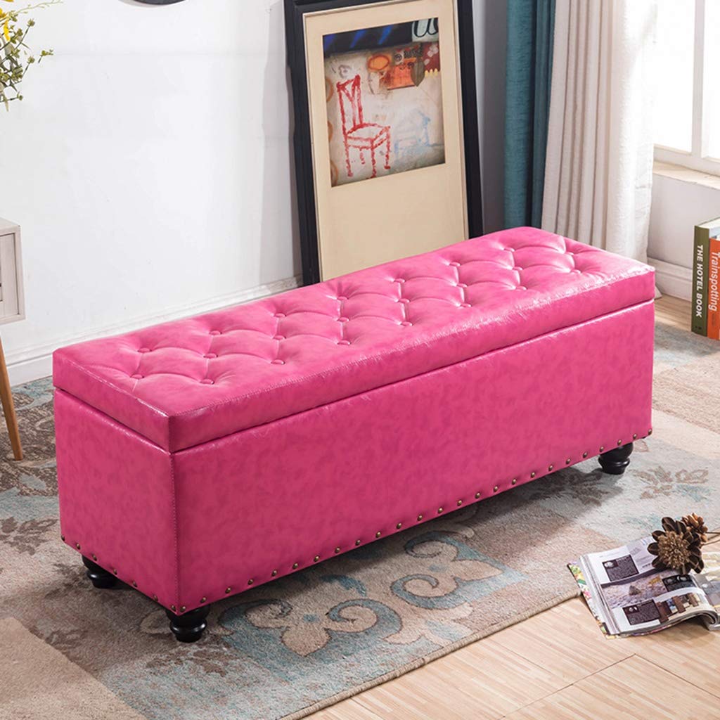 Foldable Storage Ottoman with Removable Lid - Multifunctional Blanket Box, Toy Storage, Linen Padded Seat (Hot Pink, 80x40x40cm) - Perfect for Living Room, Bedroom & Nursery Organization