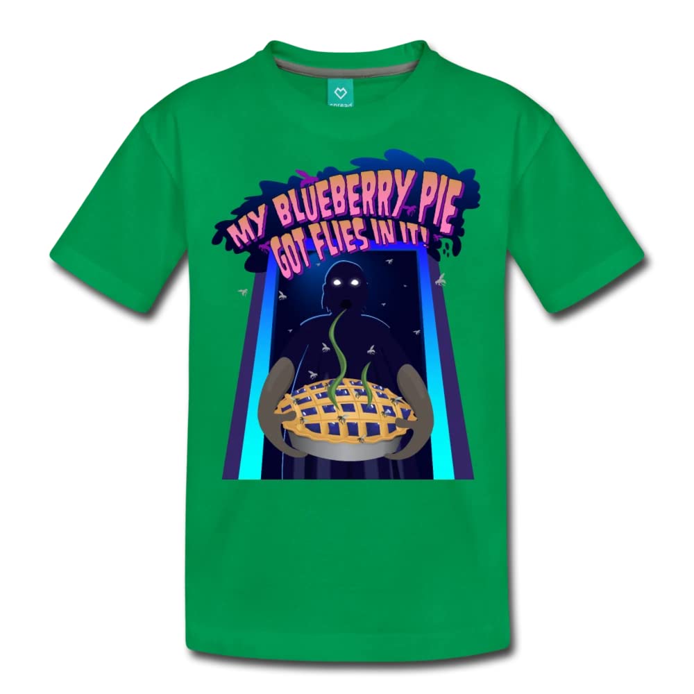 FGTeeV My Blueberry Pie Got Flies in It! Funny Graphic T-Shirt for Kids - Premium Cotton Youth Tee in Kelly Green - Perfect for Gaming Fans & Birthday Gifts