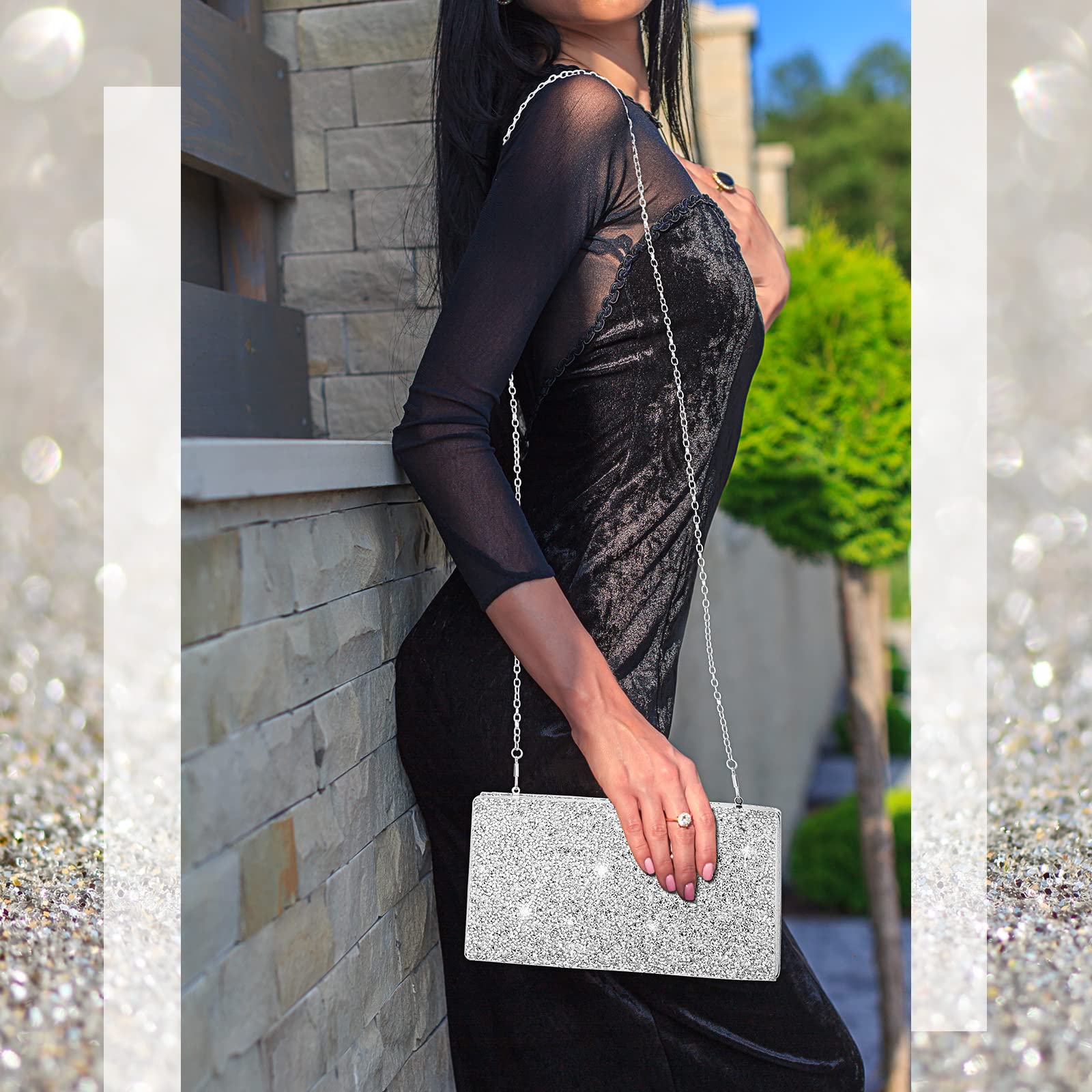 Sparkling Rhinestone Evening Clutch Purse for Women - Double Sided Glitter Handbag with Chain Strap, Crossbody & Shoulder Bag for Wedding, Party, Prom, Date Night & Special Occasions