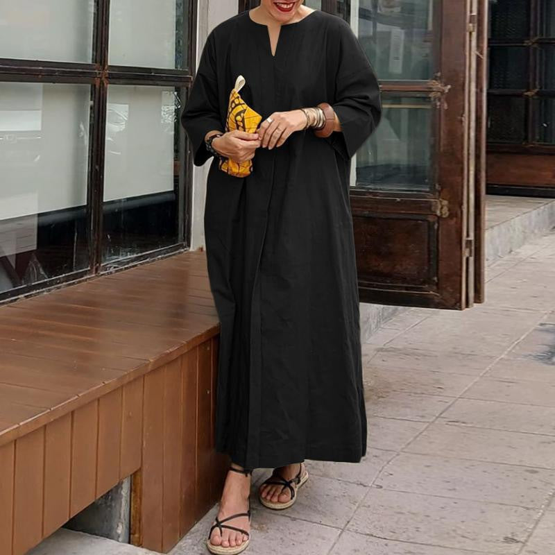 Solid Color Loose Casual Cotton Linen Dress for Women - Comfortable Summer Maxi Dress for Beach, Vacation and Everyday Wear