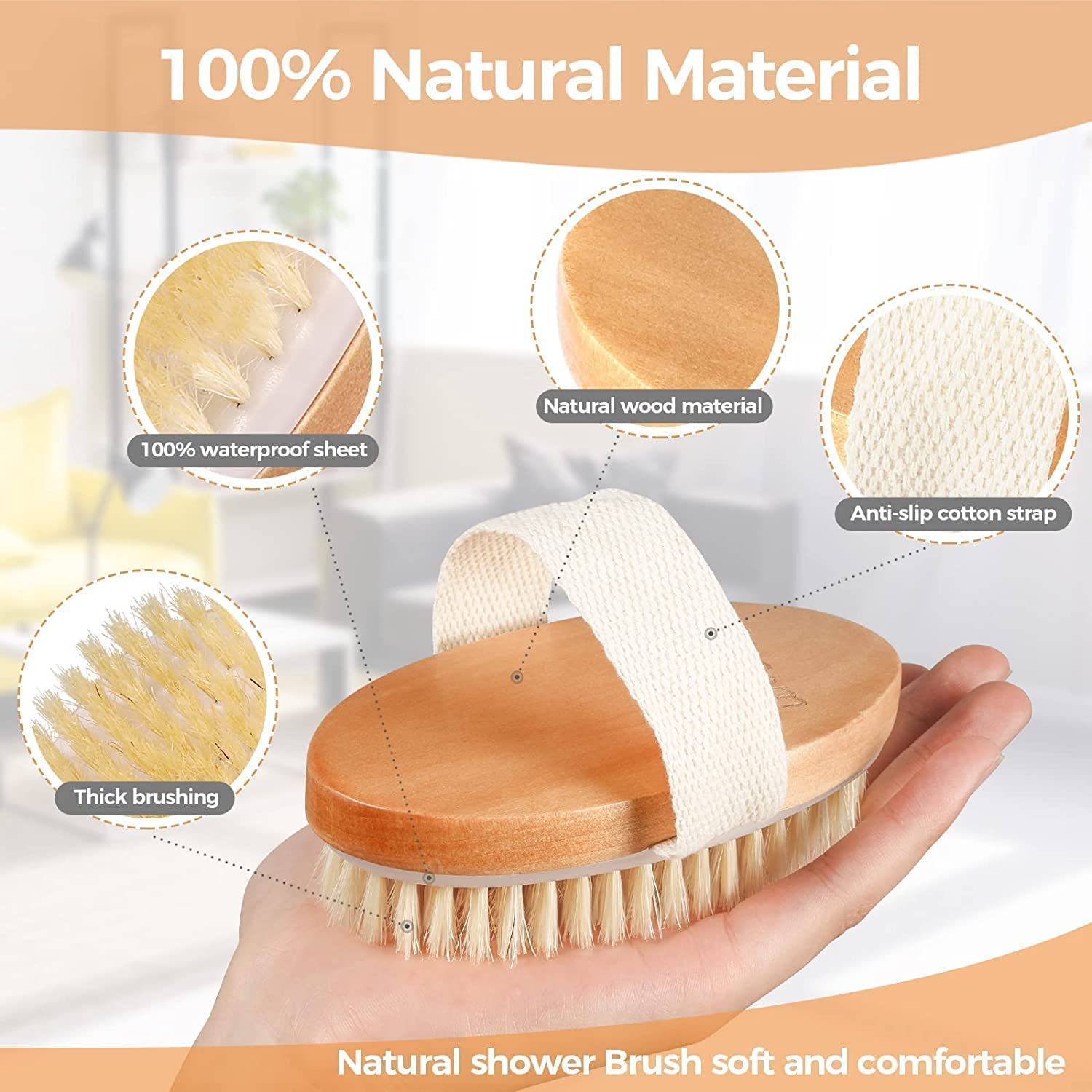 Natural Bristle Dry Skin Body Brush for Exfoliation - Improve Skin Health, Remove Dead Skin & Toxins, Reduce Cellulite - Perfect for Spa, Shower & Self-Care Routine