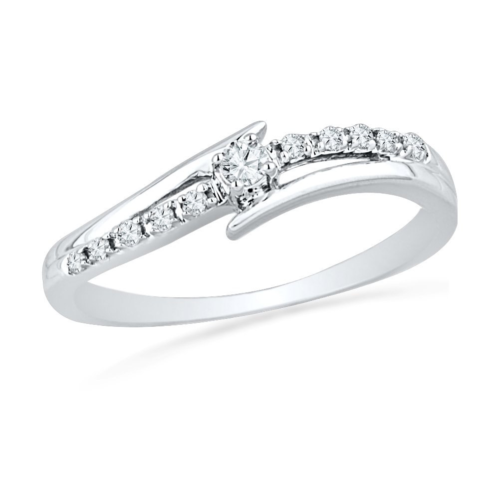 10KT White Gold Round Diamond Bypass Promise Ring (0.12 cttw) - Elegant Jewelry Gift for Engagement, Anniversary & Special Occasions