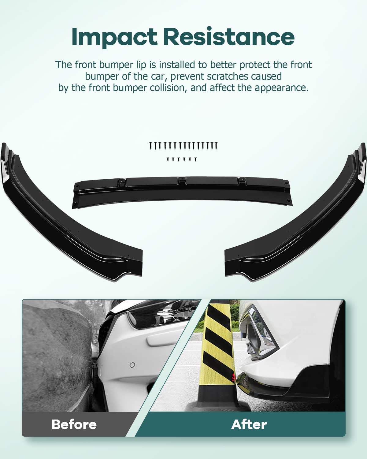 SCITOO 3PCS Black PP Front Bumper Body Kit Spoiler & Chin Lip for Hyundai Elantra 2011-2020 - Enhance Style & Aerodynamics for Street Racing & Car Shows